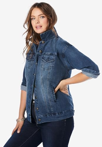 Roaman's Women's Plus Size Boyfriend Stretch Denim Jacket4