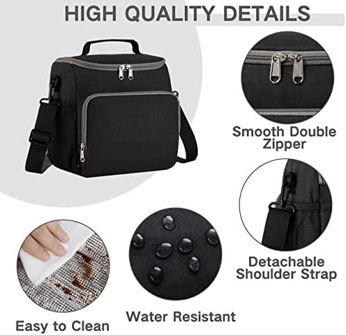 RAVUO Lunch Bags for Men, Large Insulated Lunch Box Tote Kit with Adjustable Shoulder Strap,Front Zipper Pocket and Dual Large Mesh Side Pockets for Office Work School Picnic