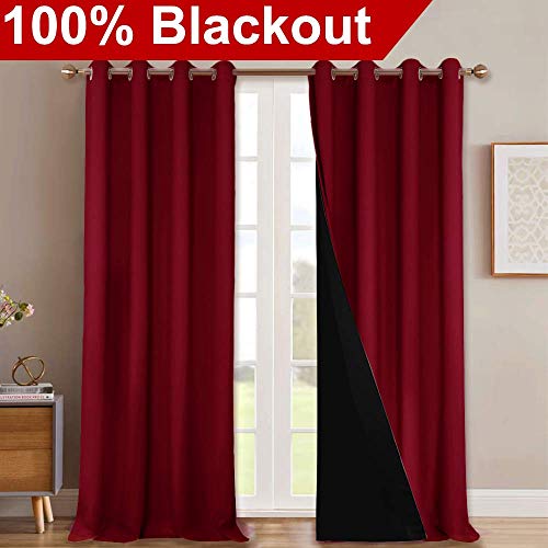 Image of NICETOWN Cold Blocking 100% Blackout Curtains, Durable and Soft Black Lined Blackout Drapes, Energy Saving Decoration for Patio Sliding Glass Door, Burgundy, 52-inch x 108 inches, 2 PCs