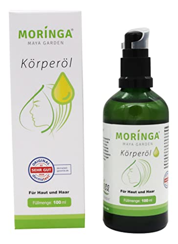 Moringa Maya Garden kalt gepresstes Haut Körper-Öl in Premium Qualität, aus den Samen der Moringa Oleifera. Dermatest Zertifizierte Hautpflege, Gesichtspflege, Haarpflege, Anti-Aging, Behenöl (100ml) Cover