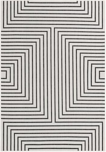 Tapete moderno de exterior 7x10 Blanco y Negro Rugs.com miniatura 2