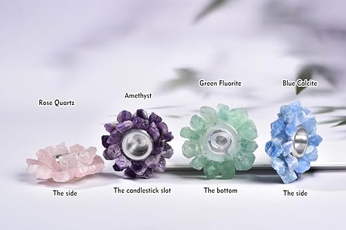 Amoystone Purple Candle Sticks Holder Decor Decorative Stone Candlestick Holders Handmade Natural Amethyst Healing Crystal Candle Holder 2.7 Inch Home Decor Reiki thumb #5