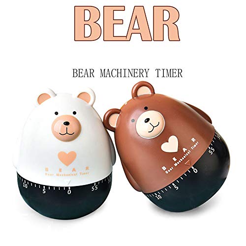 Image of Lovely Cartoon Bear Mechanical Timers 60 Minutes Machinery Kitchen Gadget Cooking Timer Clock Loud Alarm Counters Manual Timer (White)