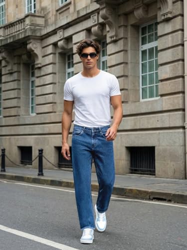 Image of Urbano Fashion Men's Relaxed Fit Washed Denim Jeans Non-Stretchable