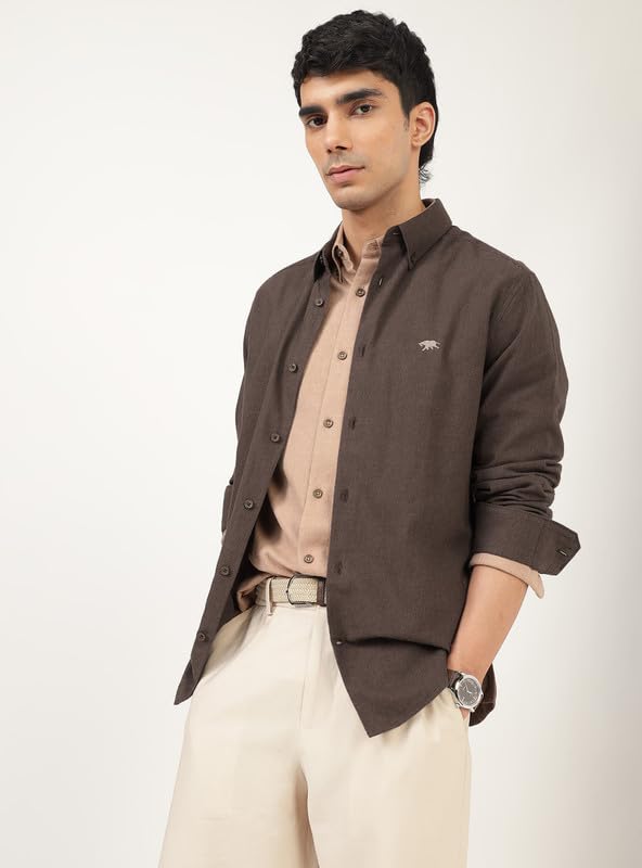 Image of Andamen Men Premium Button-Down Collar Solid Cotton Casual Shirt Navy