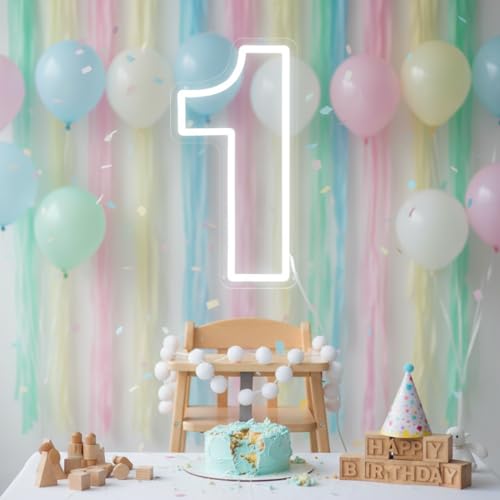 Number 1 Neon Sign – One LED Sign, Light Up Number 1 for 1st Birthday, USB Powered One Sign for Kids Room, Bedroom, Party, Bar Décor