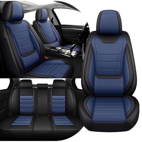 Image of Car Seat Cover Full Set for Toyota Camry Hybrid Seat Covers 2007-2024, Nappa Leather Waterproof Seat Covers For Cars, Airbag Compatible, Universal Automotive Seat Covers(Standard Full Set /Black Blue)