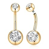 AROWRO 2 piercings de titanio para ombligo, piercing para ombligo, circonita cúbica con rosca interna, 14G, 8-16 mm, Titanio