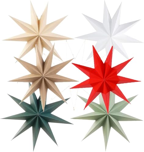 Estrella plegable de Navidad, 6 unidades, decoración navideña, hermosa decoración, decoración colgante de papel, estrella de papel, decoración para ventanas, Adviento, árbol de Navidad (C)