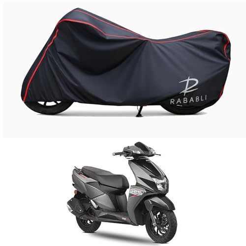 Image of Waterproof Bike Body Cover Compatible for | TVS NTORQ 125 Disc | Taffeta Fabric, Red Piping Design, Bottom Elastic Fit | Dustproof, Sun UV & Rain Protection for All Bikes