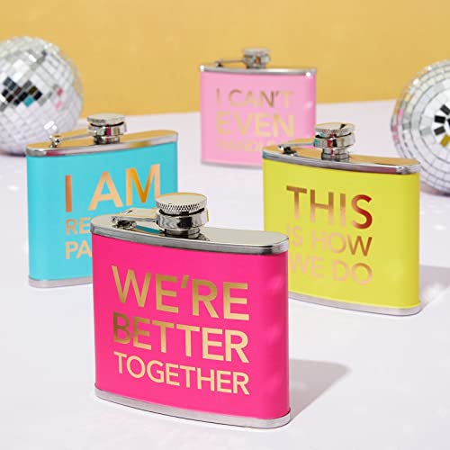 4-Pack Stainless Steel 5 Ounce Flask For Women In 4 Designs, Liquor Canteen For Girls Trip Gifts, Wedding, Bachelorette Party Favors, Bridesmaids (Yellow, Blue, Pink, Rose Red) #TOP2