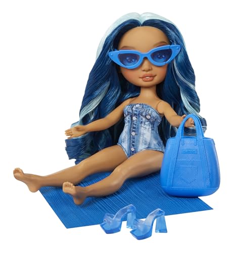 RAINBOW HIGH Swim & Style - Skyler (Blue) - 28 cm Doll with Shimmering Pareo to Wear More than 10 Ways - Swimsuit, Sandals, Accessories - Toy for Kids - For Ages 4-12