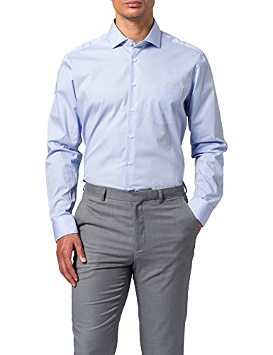 Seidensticker Herren Regular Fit Langarm Popeline Hemd, Hellblau, 42 EU