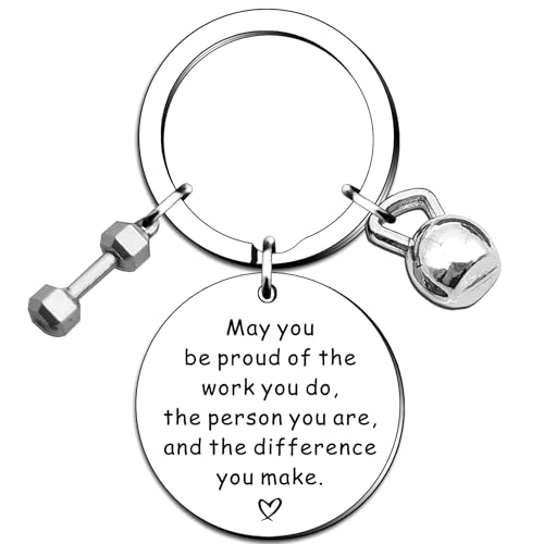 SMARGO - SMARGO Fitness Trainer Gifts Fitness Keychain Personal Trainer Thank You Keyring Bodybuilding Appreciation Gift Gym Workout Present Fitness Instructor Retirement Christmas Birthday Dumbbell Keyring