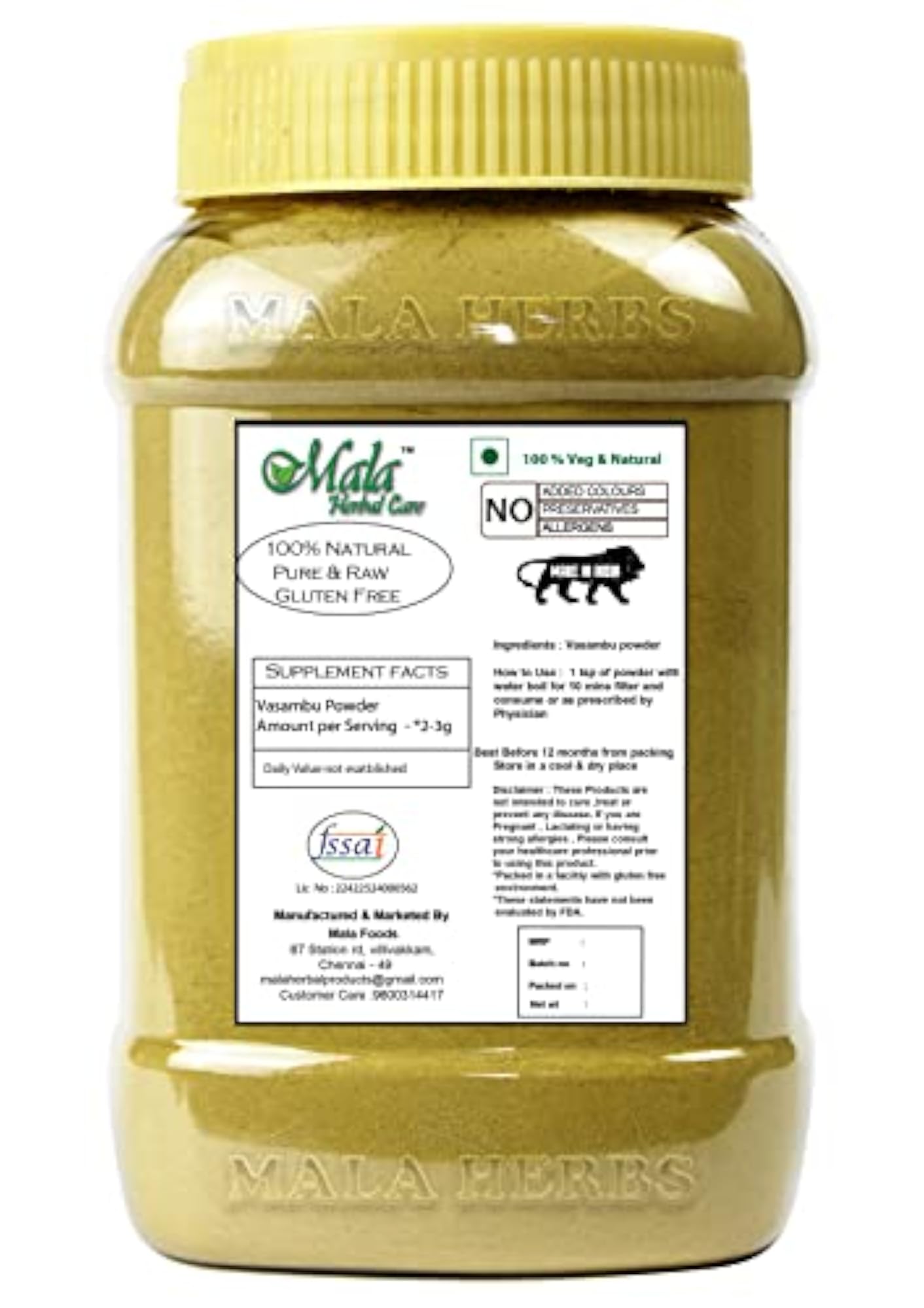 MALA Vasambu Powder, Acrous Calamus Powder, Natural Herbal Remedy