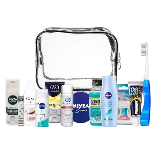 Reise-Essentials-Kit, Reiseset geeignet für Handgepäck, Urlaub und Geschäftsreisen, bestehend aus Allen notwendigen Körperpflege, PVC-Kosmetikkoffer (Men New ama-60)
