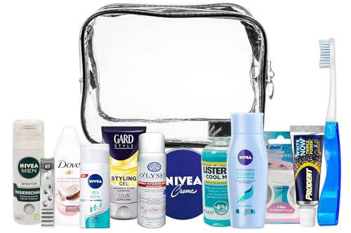 Reise-Essentials-Kit, Reiseset geeignet für Handgepäck, Urlaub und Geschäftsreisen, bestehend aus Allen notwendigen Körperpflege, PVC-Kosmetikkoffer (Men New ama-60)