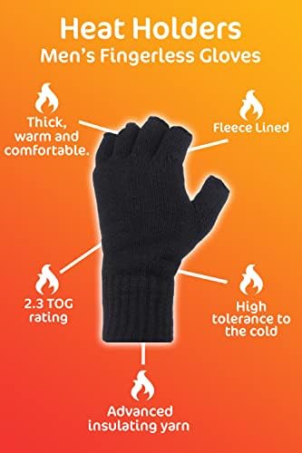 Heat Holders - Mens Winter Warm 2.3 TOG Fleece Lined Insulated Knit Thermal Fingerless Gloves
