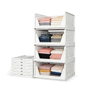 【YOUIDIDI】衣装ケース 引き出し 4個セット・まとめ買い 折りたたみ収納ボックス 衣類収納 積み重ね可能 折り畳み コンパクト収納 幅33cm × 奥行43cm × 高さ18cm 折畳時4.2cm (ホワイト 4個セット)