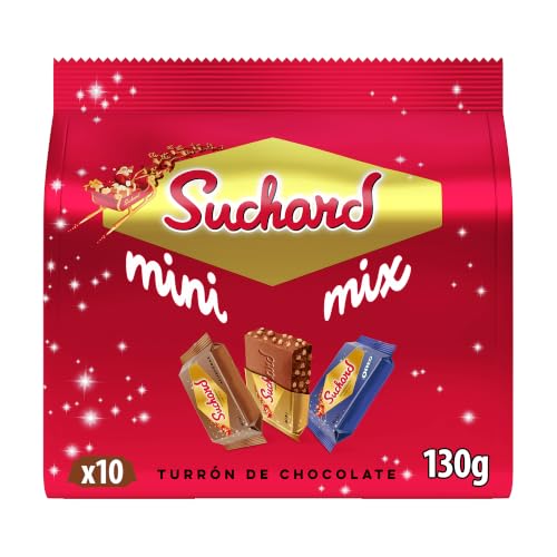 Suchard Mini Mix, Surtido de 10 Mini Turrones de Chocolate, 130g | Surtido de mini turrones Suchard con variedades clásico, almendras y Oreo para disfrutar de diferentes sabores en Navidad