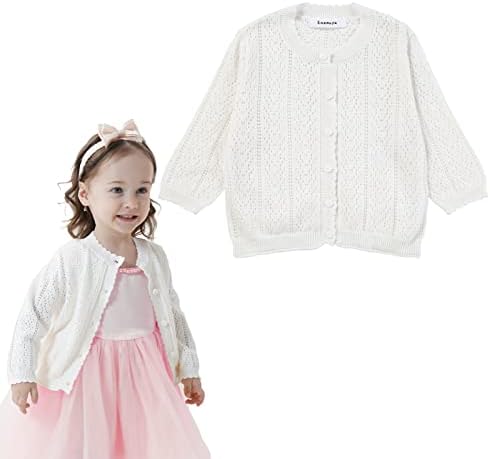 Girls' Knitted Cardigan Long-Sleeved Round Neck Spring Thin Sweater Newborn Baby Girl Cotton Heart-Shaped Sweater Coat (as1, Age, 5_Years, 6_Years, White B)