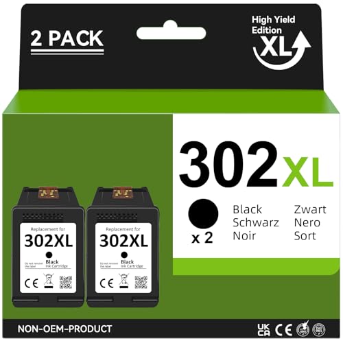 302 XL Negro Cartuchos de Tinta Compatible Tinta HP 302XL - Alta Capacidad - 302XL Compatible con HP DeskJet 3630, 3632, 3635, 3636, 3637, 3638, 3639, Envy 4520, 4522, 4525, 4526, 4527, 4528