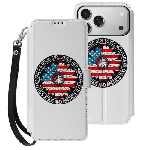 ケース 向けの iPhone 17 スマホケース ひまわり アメリカの国旗 ジープを愛し 手帳型 PUレザー 360°全面保護 保護ケース 軽量 薄型 スマートフォン カード収納 スタンド機能 ストラップ付き 耐衝撃 おしゃれ iPhone 17 Pro
