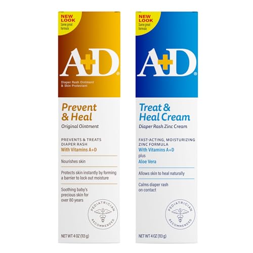 A+D Original Diaper Rash Ointment + Zinc Oxide Diaper Rash Cream 4oz Variety Pack - Prevents & Treats - Moisturizing Skin Protectant With Vitamins A & D