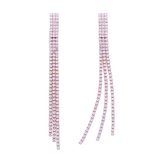 Yoqucol Rose Gold Tassel Chandelier Clip On Earrings Cz Crystal Three Long Drop Dangle Chain Bohemian Not Pierced Earrings For Women Girls #TOP1