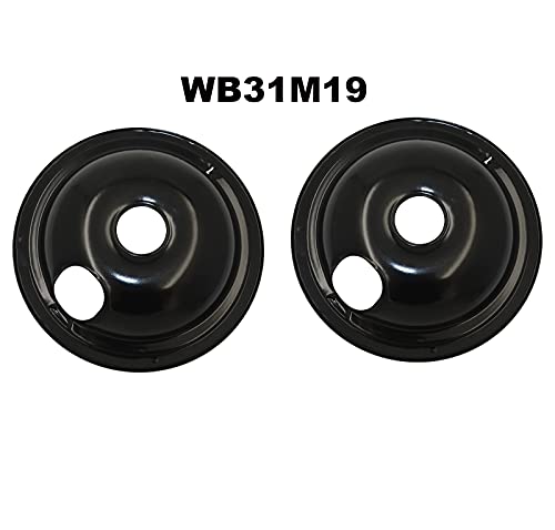 WB31M19 and WB31M20 Range Cooktop Porcelain Drip Pans Replacement Set Compatible with GE Hotpoint Kenmore Range with Locking Slot - Includes 2 6-Inch and 2 8-Inch Pans, 4 Pack, Black