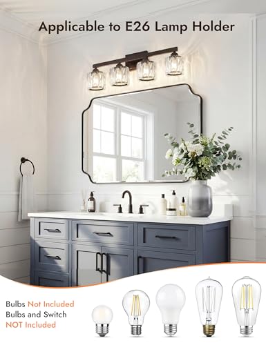 Image of VOLISUN Crystal Vanity Lights for Bathroom, 4 Light Bathroom Vanity Light, Modern Matte Black Bathrooms Light Over Mirror, Black Bathrooms Lights Fixtures-UL Certificated(Exclude Bulb)
