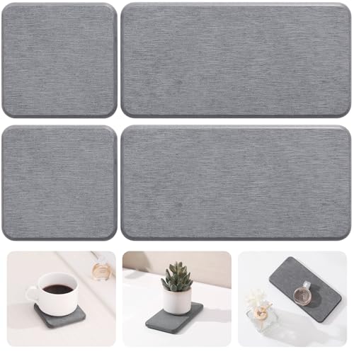 Plentio 4PCS Quick-Drying Soap Tray for Bathroom Counter, Diatomaceous Earth Stone Drying Tray with Fast Absorption, Multi-Purpose Water Absorbing Stone for Kitchen & Bathroom, Dark Gray