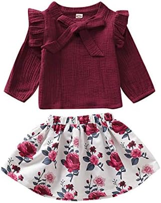 Baby Girl Tutu Skirt Outfit Letter Romper T-Shirt + Lace Skirt + Bow Headband+Leg Warmers Cake Smash Dress Clothes Set (6-12 M (80), Red Wine)