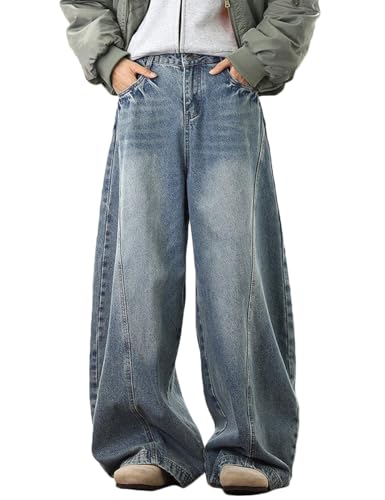 Nutriangee Men's Baggy Wide Leg Barrel Jeans Loose Fit Trendy Cutlass Streetwear Y2k Hip Hop Denim Pants, Blue 2, 32