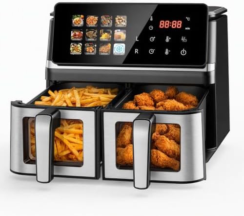 10 QT Large Capacity Dual Basket Air Fryer,12-in-1 Air Fryers with Two 5L Independent Baskets,Extra-Large Touchscreen,Viewing