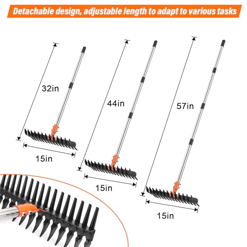 Lmaytech Garden Thatch Rake for Lawn, Heavy Duty Metal Thatching rake with Strong Handle, Wide 15inch Iron Dethatcher Rakes for Yard Leaf & Weed Clean, Soil Loose, Grass Groom by Lmaytech - Image 3