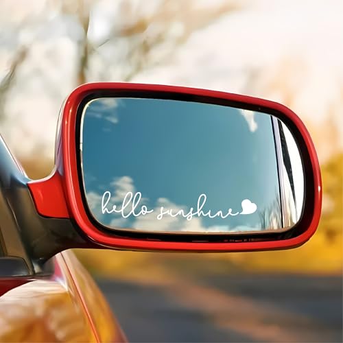 Image of Rear View Mirror Sticker, Rear View Mirror Accessories, 3-Pack Hello Sunshine Car Mirror Decal, Laptop Decals, Cute Car Stickers (White)