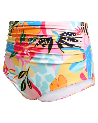 Image of Tempt Me Women High Waisted Bikini Bottom Retro Ruched Swim Bottom Shirred Tankinis Brief