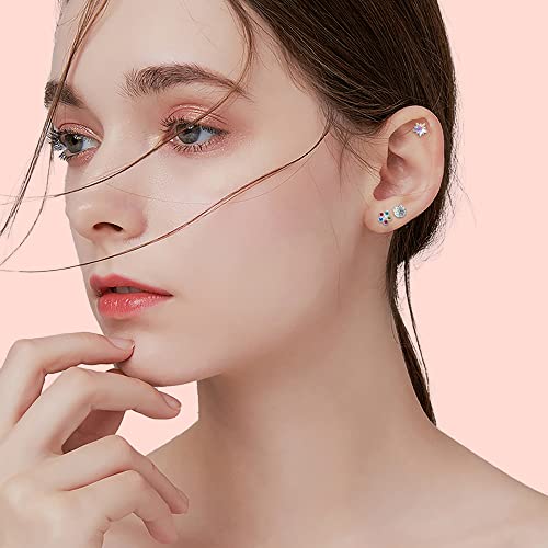 Cassieca 8 Pairs Hypoallergenic Screwback Earrings For Women Stainless Steel Ball Stud Earrings Cz Heart Butterfly Flower Screw On Backs Earring Studs Tragus Cartilage Piercing Jewelry #TOP2