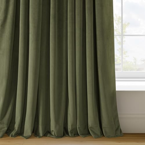 HPD Half Price Drapes Signature Velvet Thermal Blackout Curtains for Living Room 108 Inch Long (1 Panel) Rod Pocket Insulated Blackout Curtains for Bedroom Window Curtains, 100W x 108L, Hunter Green