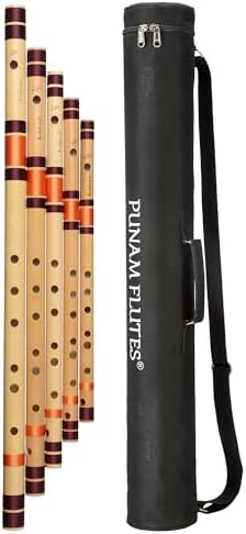 Punam Flutes Combo E, G, A base and C, D medium 5 Bansuri Set Right hand