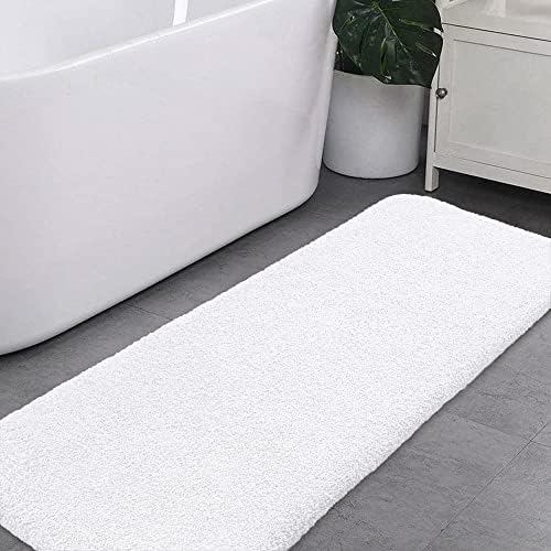 VANZAVANZU Long Bathroom Rugs Runner Bath Runner Rugs for Bathroom Non Slip Extra Soft Absorbent Long Bath Mat Microfiber Shaggy Thick Luxury Bath Mat Runner Machine Washable (20"x70", White)