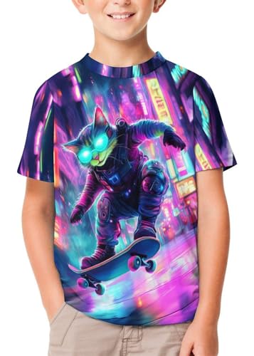Boys Girls 3D Cat Graphic Printed T-Shirt Kids Colorful Short Sleeve Tops Tees