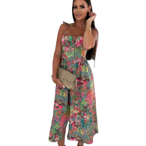 Robe longue de soirée d'été chic avec imprimé vert raffiné - 2