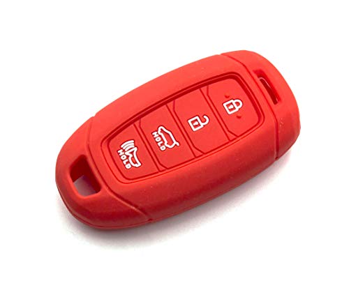 LIGHTKOREA 4 Button Silicone fob Remote Smart Key Case Protector Cover Accessories Compatible with Hyundai 2018 2019 2020 Kona Elantra GT i30 Tucson Santa Fe Azera Santa Fe Veloster (Red)