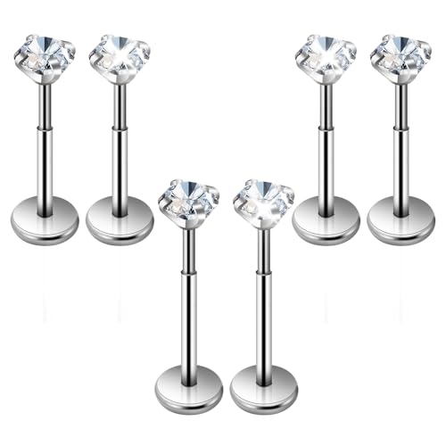 6 Pièces Bijoux Tragus et Labret 0,8 mm en Acier