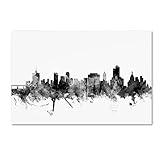 Tulsa Oklahoma Skyline B&W by Michael Tompsett, 22x32-Inch Canvas Wall Art