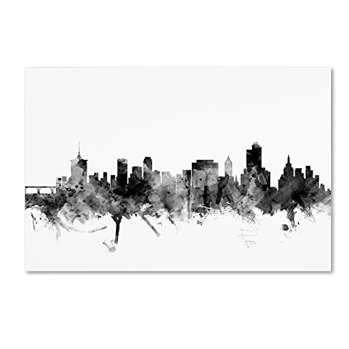 Tulsa Oklahoma Skyline B&W by Michael Tompsett, 22x32-Inch Canvas Wall Art