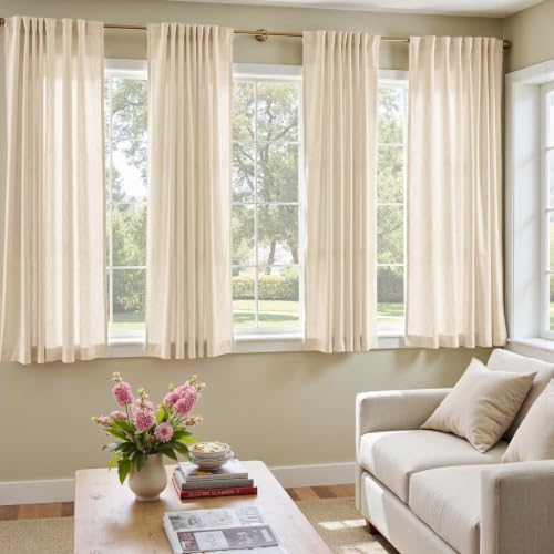 Image of jinchan Lined Linen Curtains Privacy Back Tab 50x63 Inch 2 Panels Set Beige