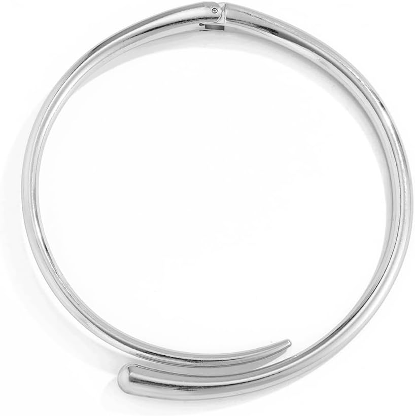 Mrotrida Women's Thick Chunky Metal Spring Open Necklace Creative Punk Geometric Smooth Metal Water Drop Choker Necklace